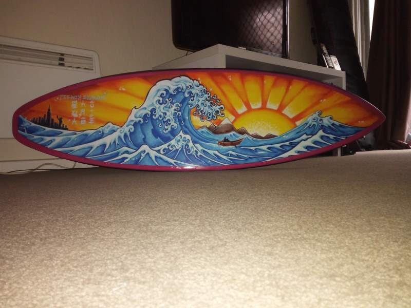 Custom printed graphic on a surfboard