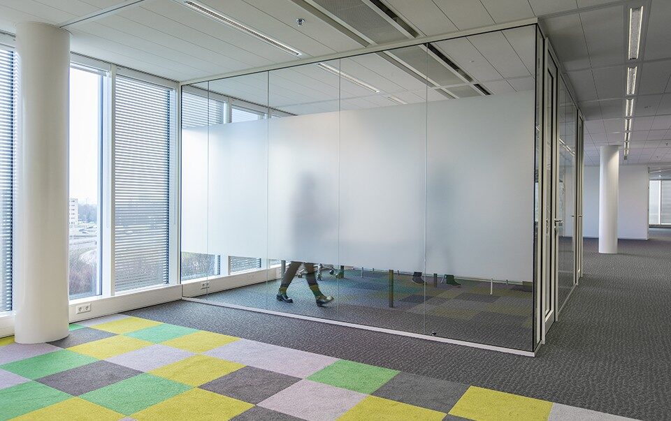 Frosted office glass partition